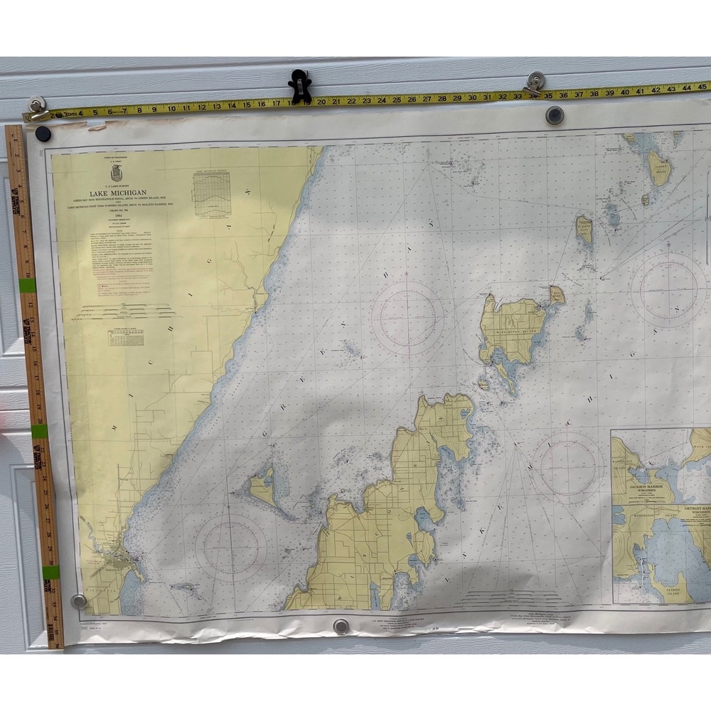 1964 Lake Michigan Nautical Chart 702 Green Bay Washington Island Wisconsin Map